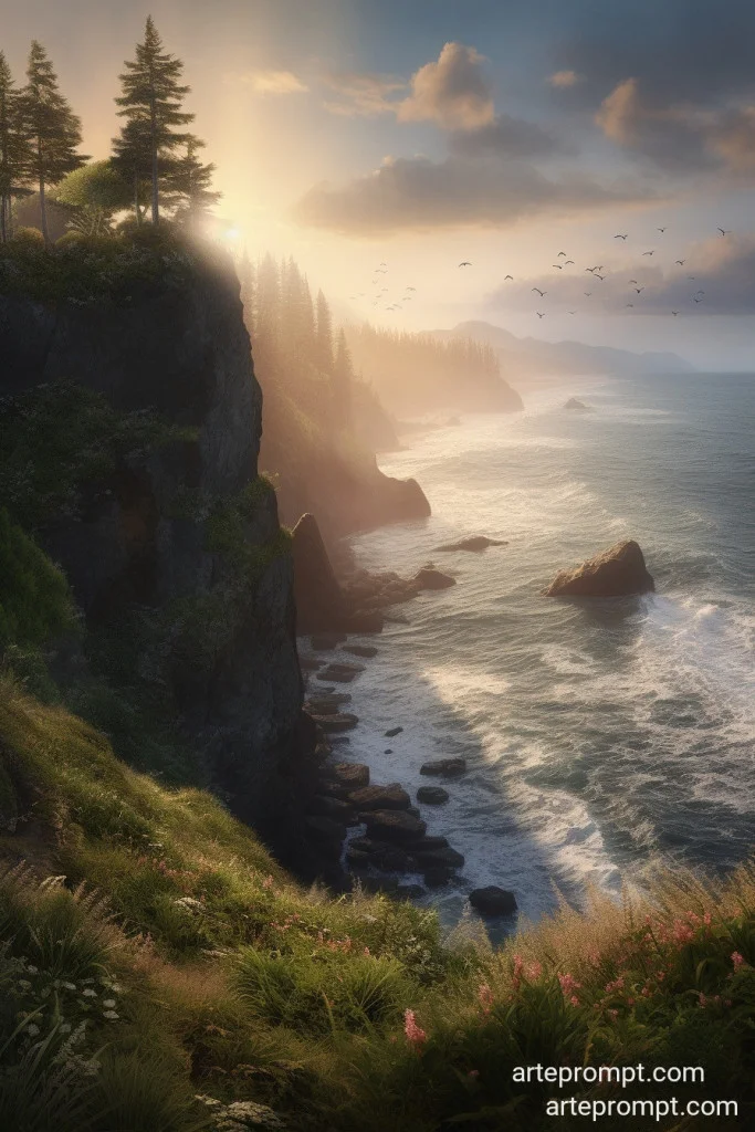 Dramatic Coastal Cliffs Sunset Panorama