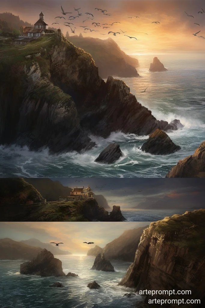 Dramatic Coastal Cliffs Sunset Panorama