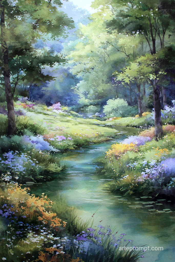 Dreamy Woodland Glade Watercolor Art