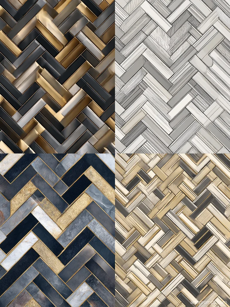 Elegant herringbone geometric tile design with seamless pattern in a sophisticated color palette for interior and fashion use.