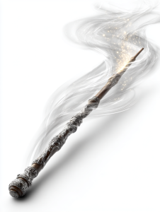 Magical wizard wand clipart with glowing spell effects in a fantasy style