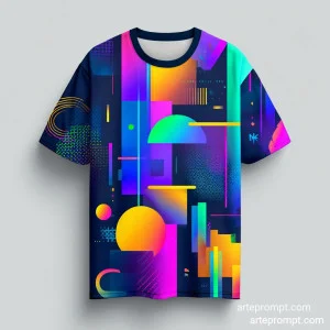 Fashionable t-shirt design with abstract geometric patterns and vibrant colors, inspired by urban culture and contemporary art.