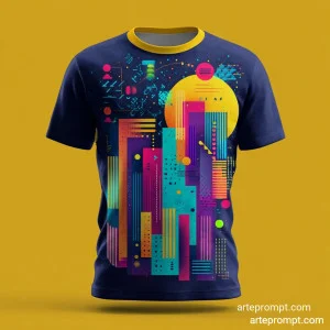 Stylish t-shirt with abstract geometric patterns and vibrant colors, blending urban culture and contemporary art.