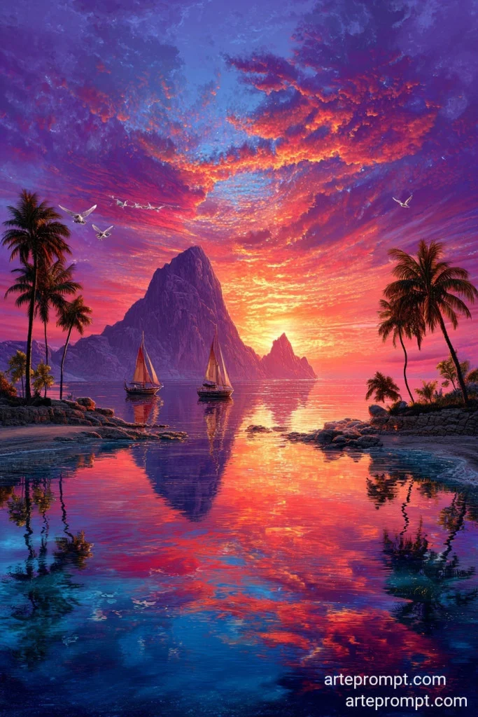 Fiery Sunset Silhouettes Coastal Panorama