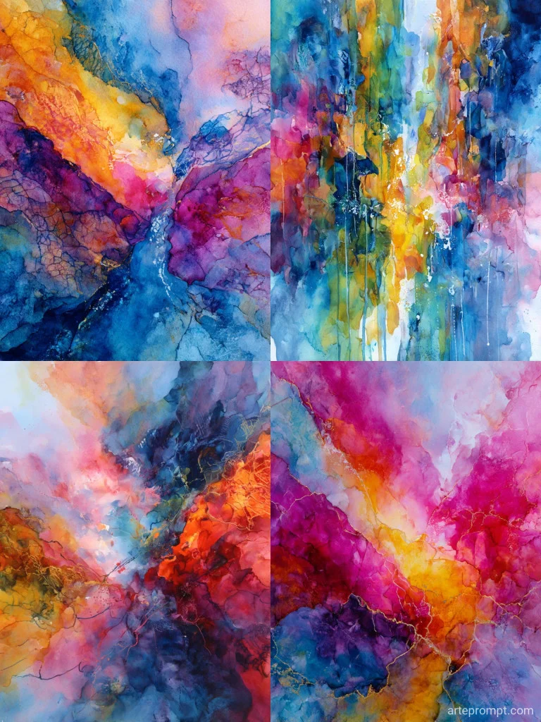 Vibrant abstract watercolor art with expressive brushstrokes and dynamic color blends.