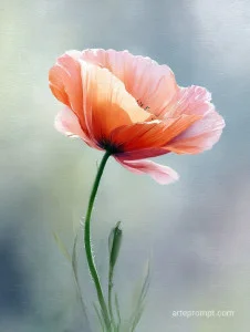 Elegant watercolor painting of a blooming poppy flower with delicate blossoms and vibrant colors