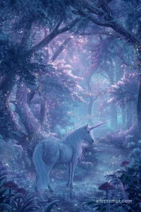 Whimsical unicorn in a magical forest watercolor illustration, ethereal and enchanting fantasy artwork